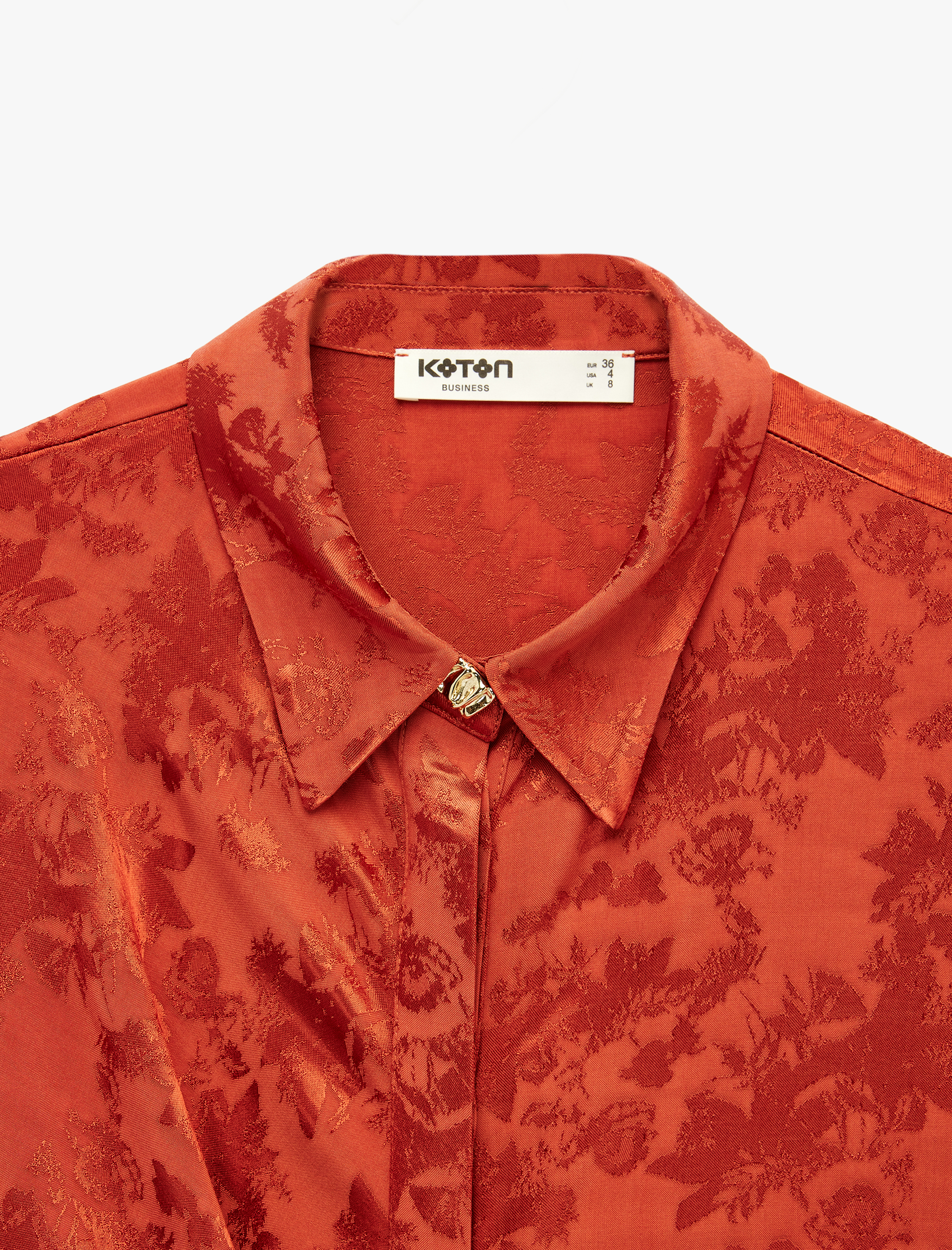   Viskon Kumaş Floral Dokulu Aksesuarlı Kısa Kollu Gömlek