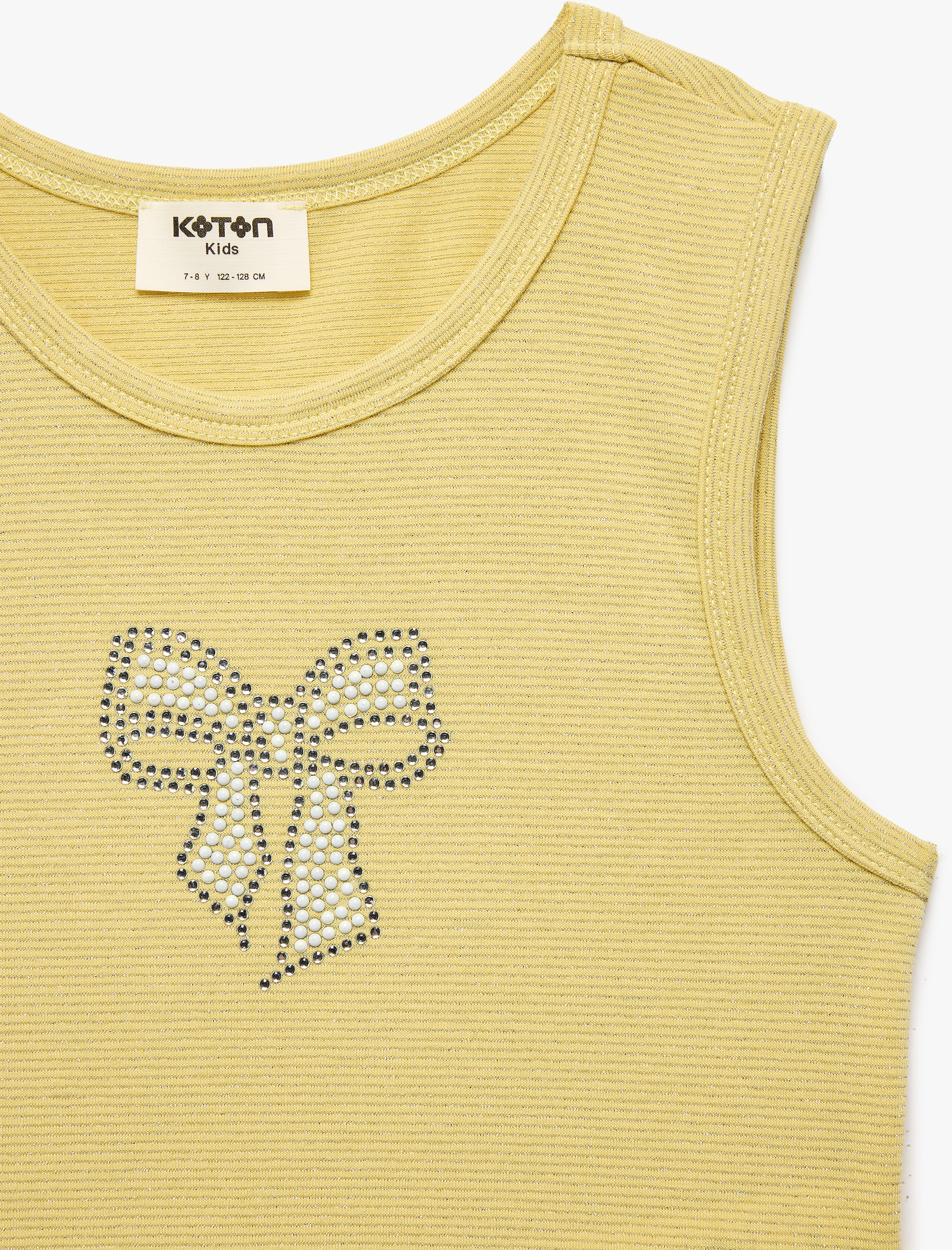  Kız Çocuk Taş Detaylı Bisiklet Yaka Kolsuz Fiyonklu Crop Atlet