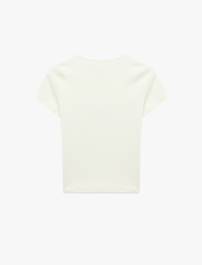  Kısa Kollu Bisiklet Yaka Pamuklu Slim Fit Fiyonk Baskılı Tişört