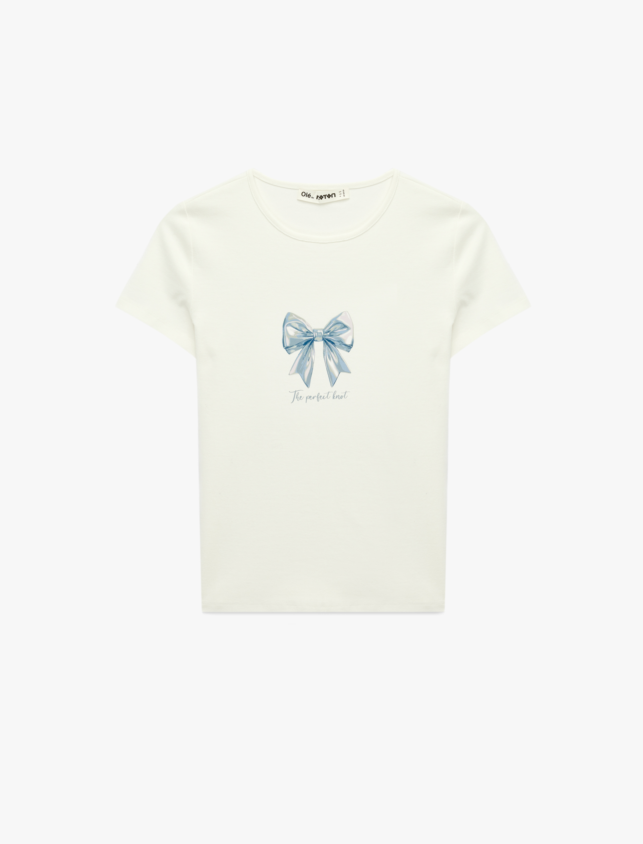   Kısa Kollu Bisiklet Yaka Pamuklu Slim Fit Fiyonk Baskılı Tişört