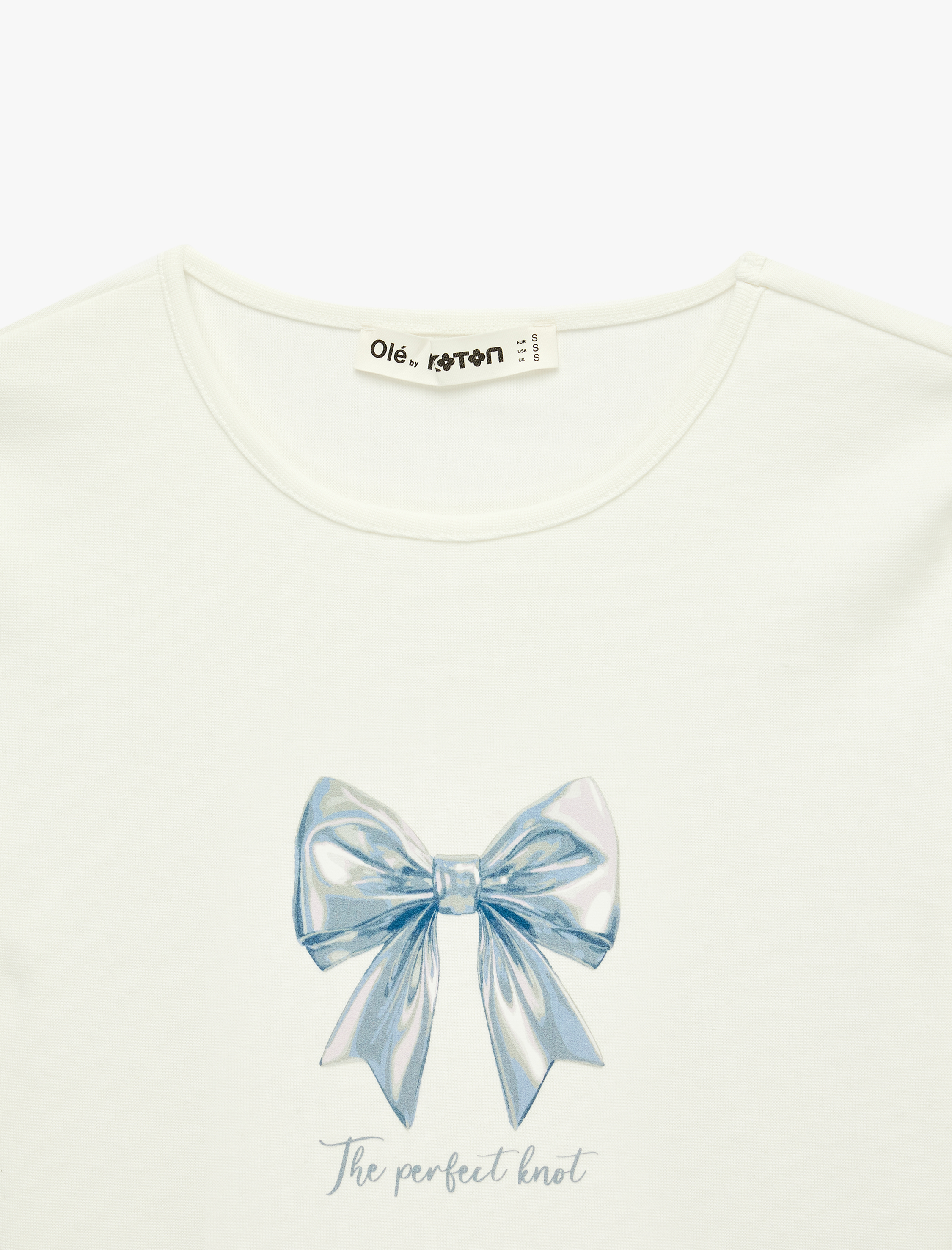   Kısa Kollu Bisiklet Yaka Pamuklu Slim Fit Fiyonk Baskılı Tişört