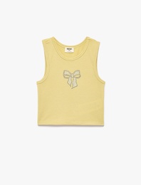 Taş Detaylı Bisiklet Yaka Kolsuz Fiyonklu Crop Atlet