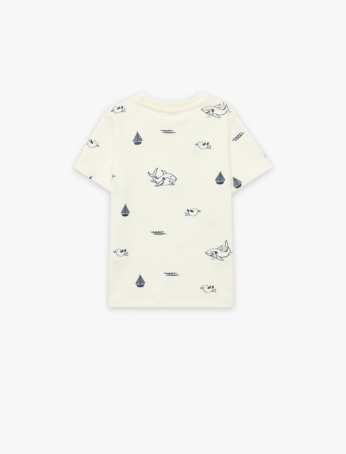 Erkek Bebek Pamuklu Kısa Kollu Bisiklet Yaka Baskılı Tişört