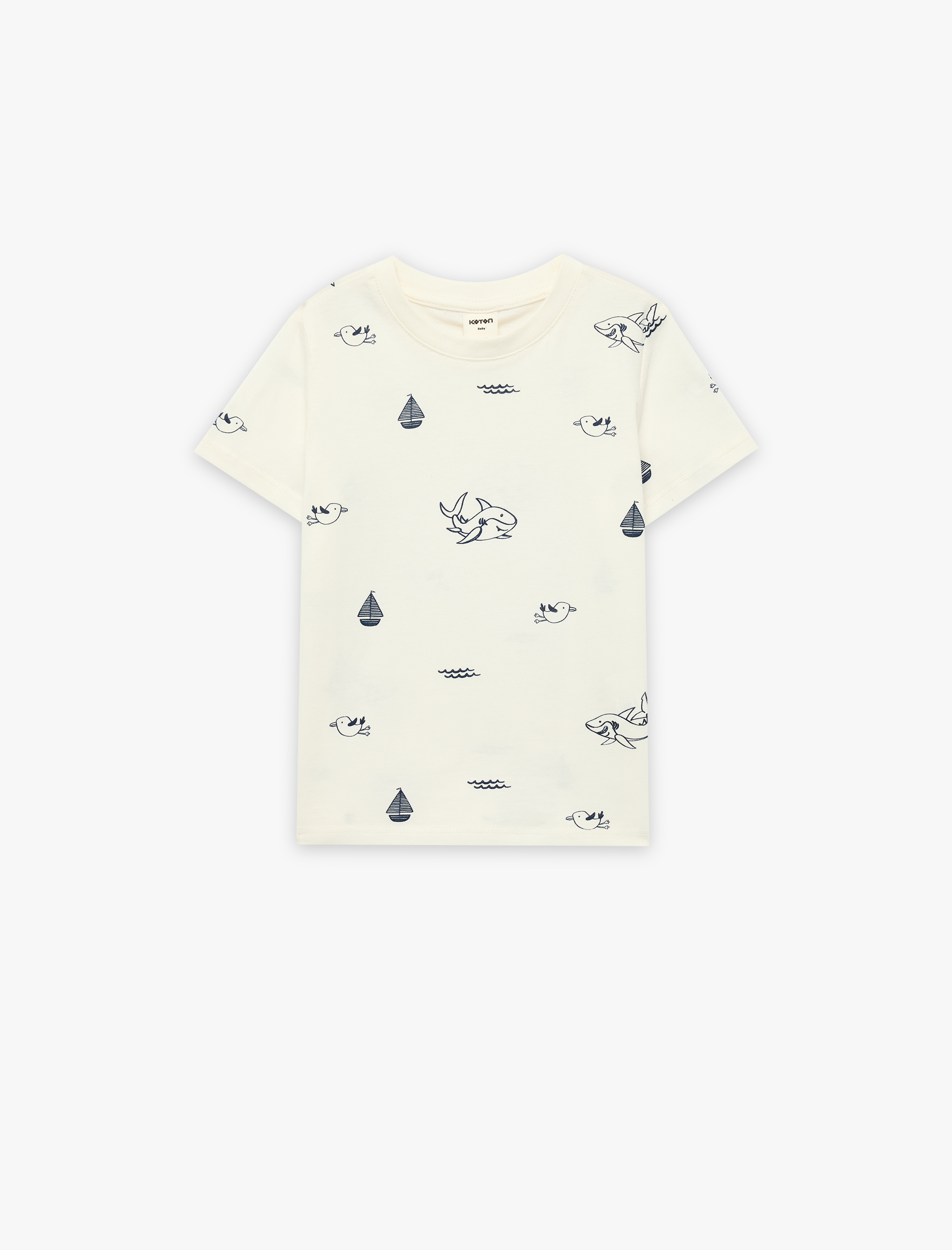  Erkek Bebek Pamuklu Kısa Kollu Bisiklet Yaka Baskılı Tişört