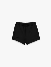 Yüksek Bel Rahat Kalıp Cepli Beli Bağcıklı Mini Spor Şort