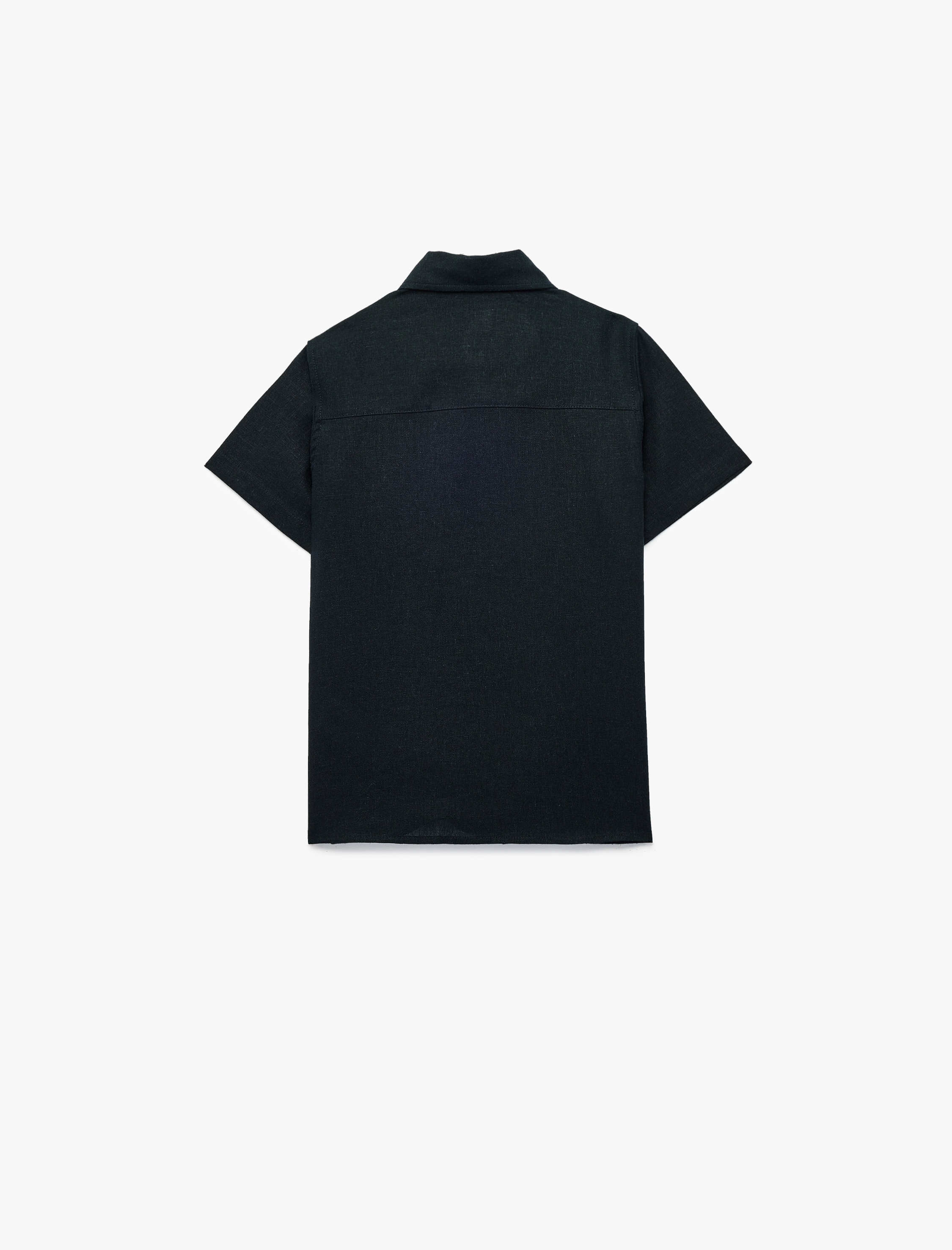  Erkek Çocuk Keten ve Viskon Karışımlı Düğmeli Cepli Basic Kısa Kollu Gömlek