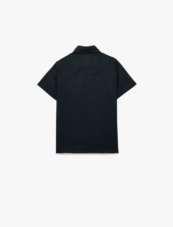 Erkek Çocuk Keten ve Viskon Karışımlı Düğmeli Cepli Basic Kısa Kollu Gömlek