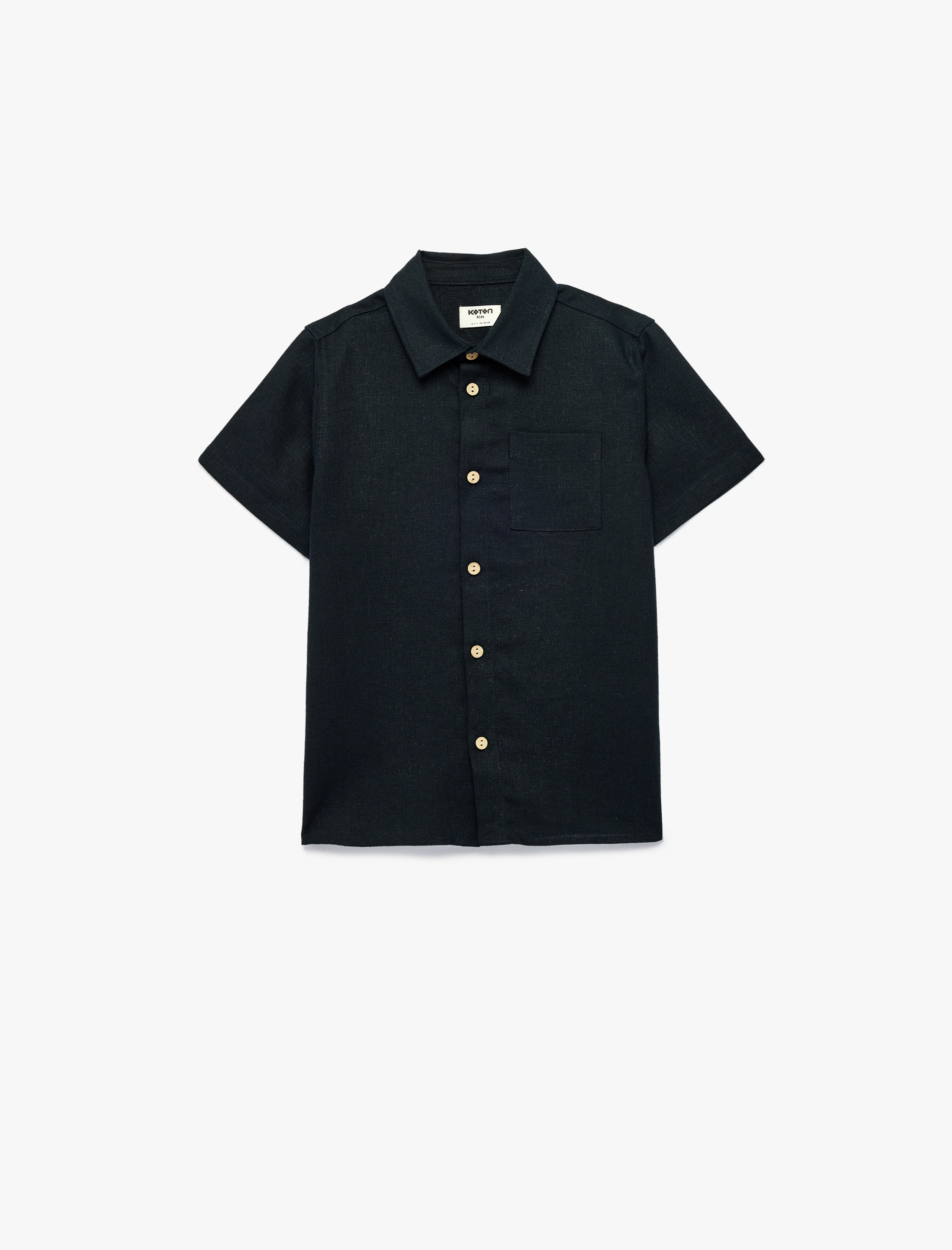  Erkek Çocuk Keten ve Viskon Karışımlı Düğmeli Cepli Basic Kısa Kollu Gömlek