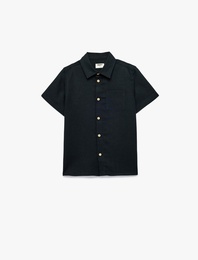 Keten ve Viskon Karışımlı Düğmeli Cepli Basic Kısa Kollu Gömlek