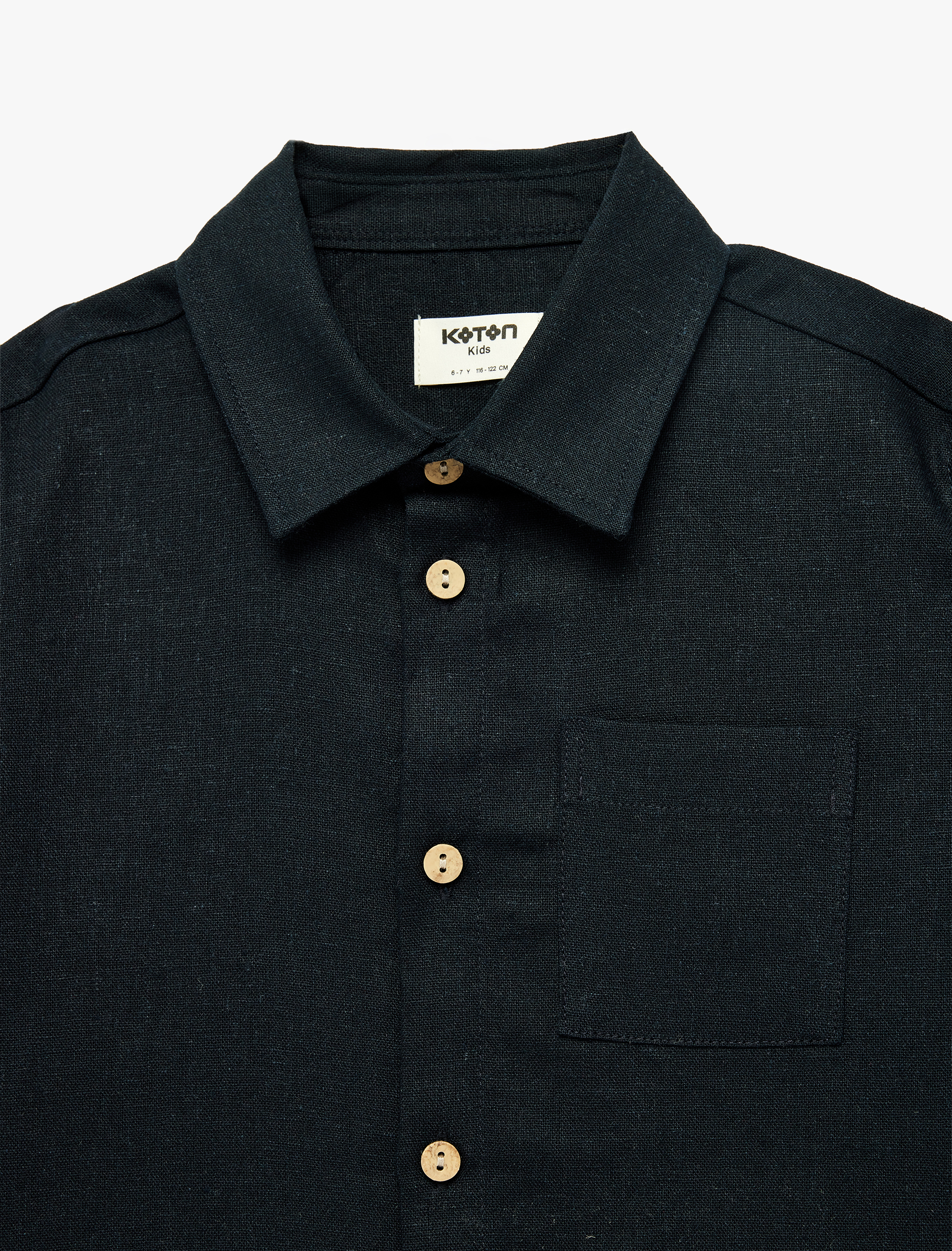  Erkek Çocuk Keten ve Viskon Karışımlı Düğmeli Cepli Basic Kısa Kollu Gömlek