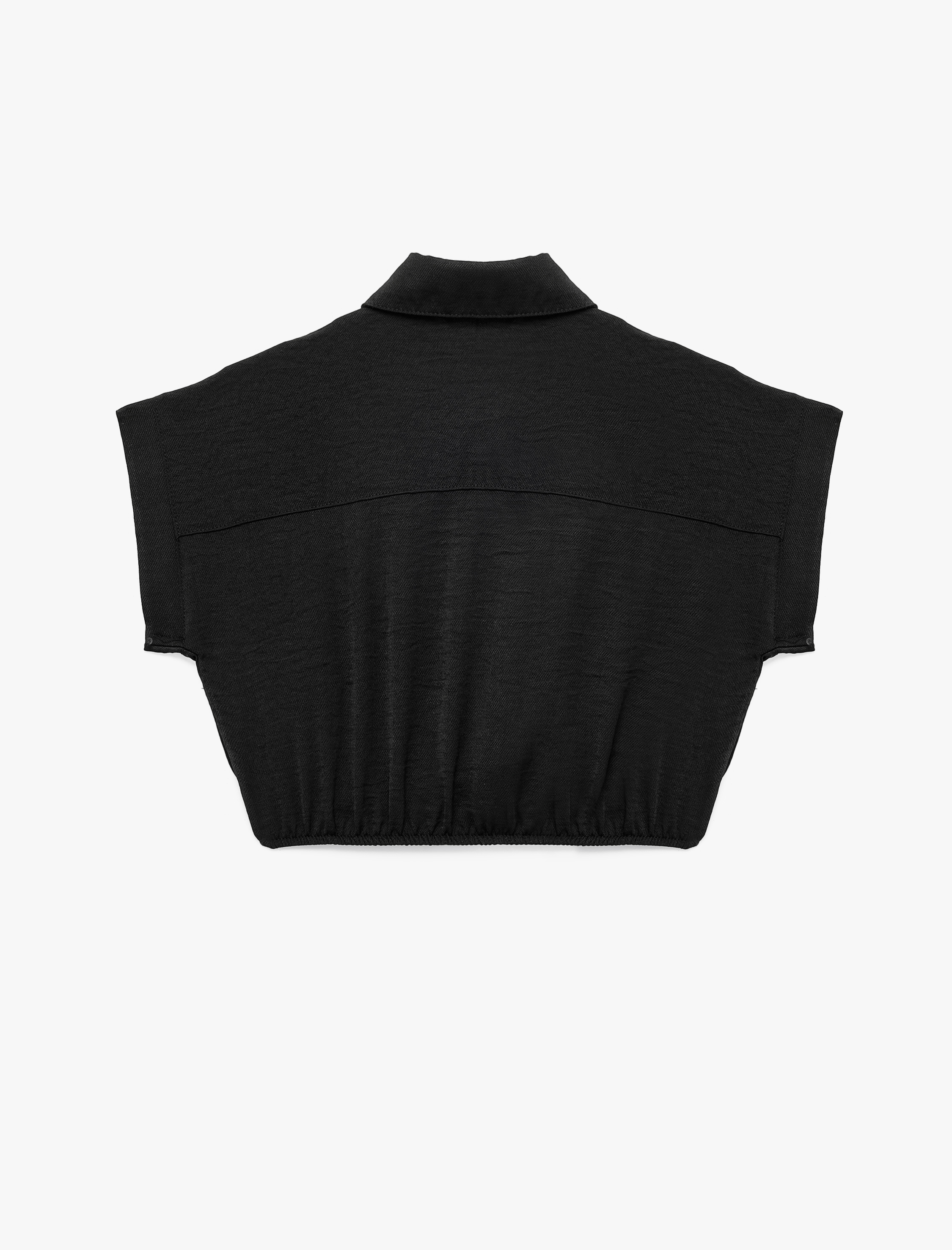  Kız Çocuk Bağlama Detaylı Düğmeli Kısa Kollu Crop Gömlek