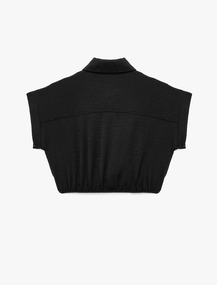 Kız Çocuk Bağlama Detaylı Düğmeli Kısa Kollu Crop Gömlek