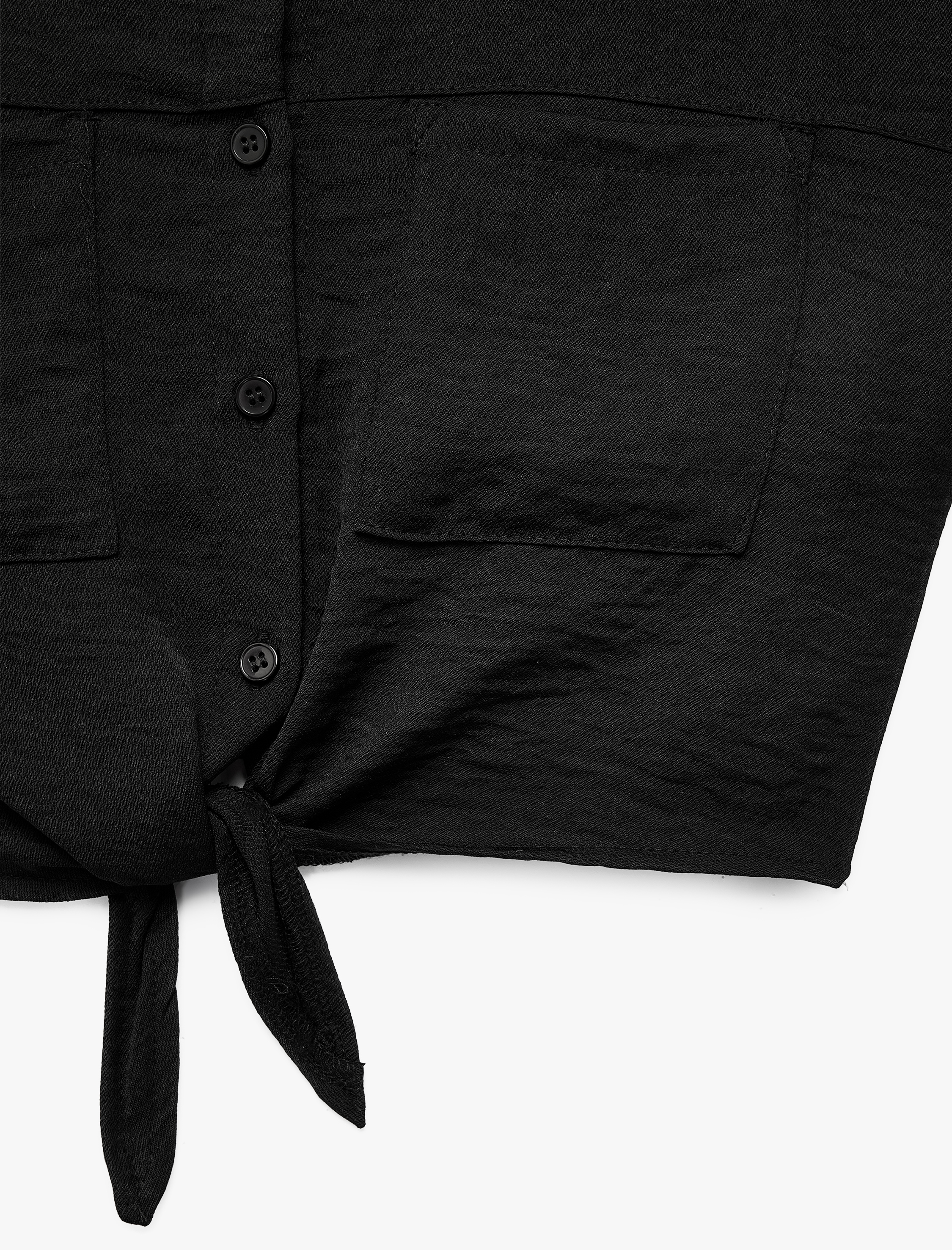  Kız Çocuk Bağlama Detaylı Düğmeli Kısa Kollu Crop Gömlek