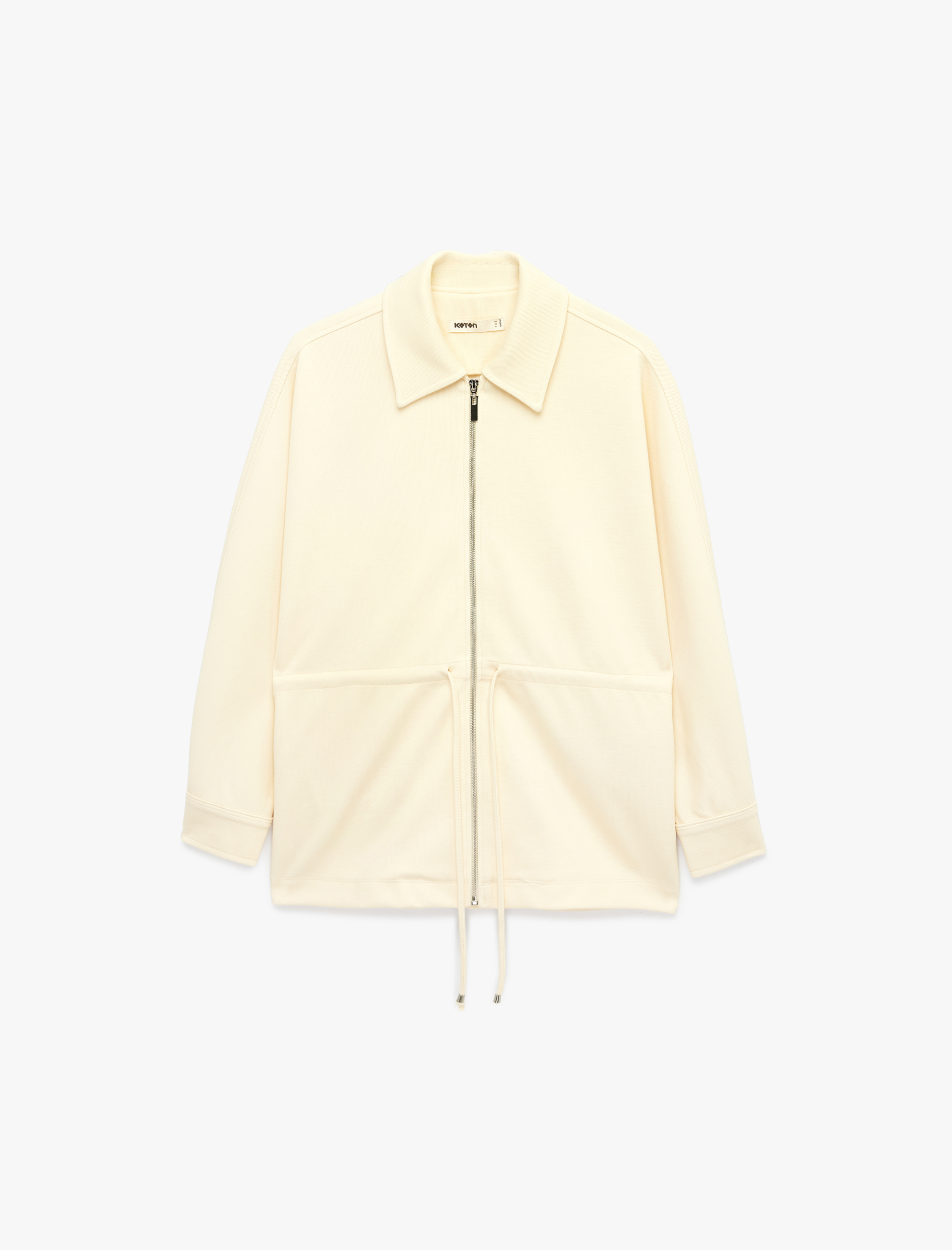   Uzun Kollu Belden Ayarlanabilir Bağlamalı Fermuarlı Ceket