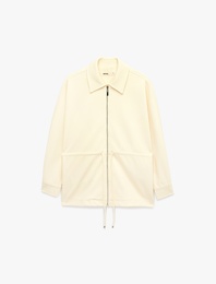 Uzun Kollu Belden Ayarlanabilir Bağlamalı Fermuarlı Ceket