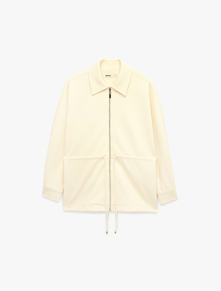  Uzun Kollu Belden Ayarlanabilir Bağlamalı Fermuarlı Ceket