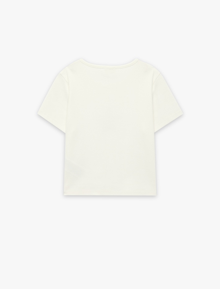 Kız Çocuk Yıldız Baskılı Kısa Kollu Bisiklet Yaka Pamuklu Tişört