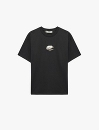 Rahat Kalıp Kısa Kollu Pamuklu Bisiklet Yaka Nakışlı Tişört