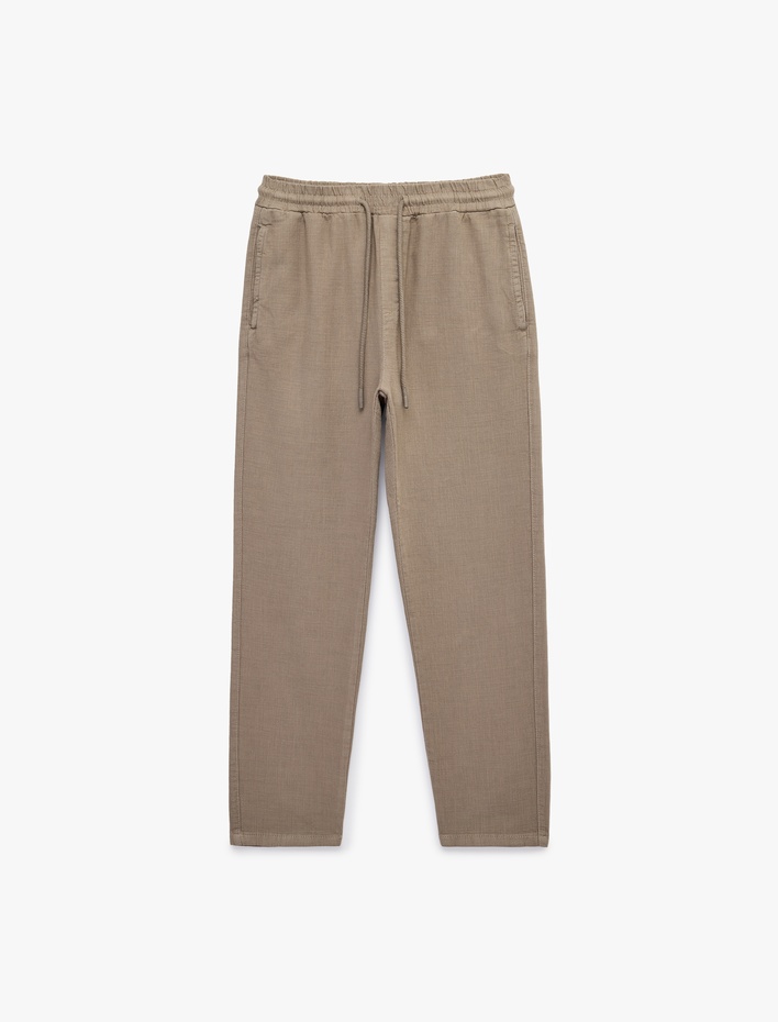  Regular Fit Pamuklu Cepli Beli Bağcıklı Pantolon