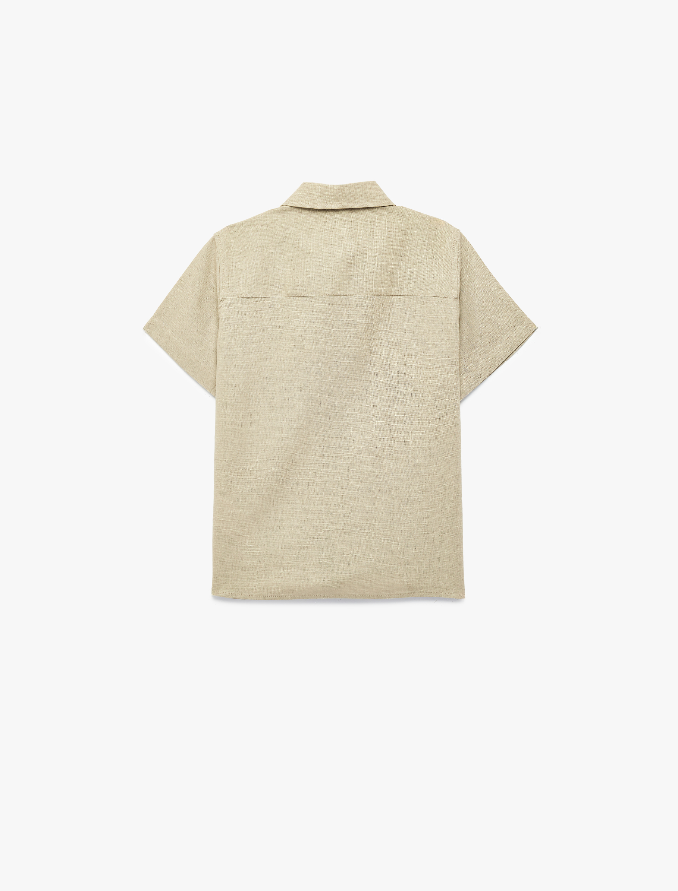  Erkek Çocuk Keten ve Viskon Karışımlı Düğmeli Cepli Basic Kısa Kollu Gömlek