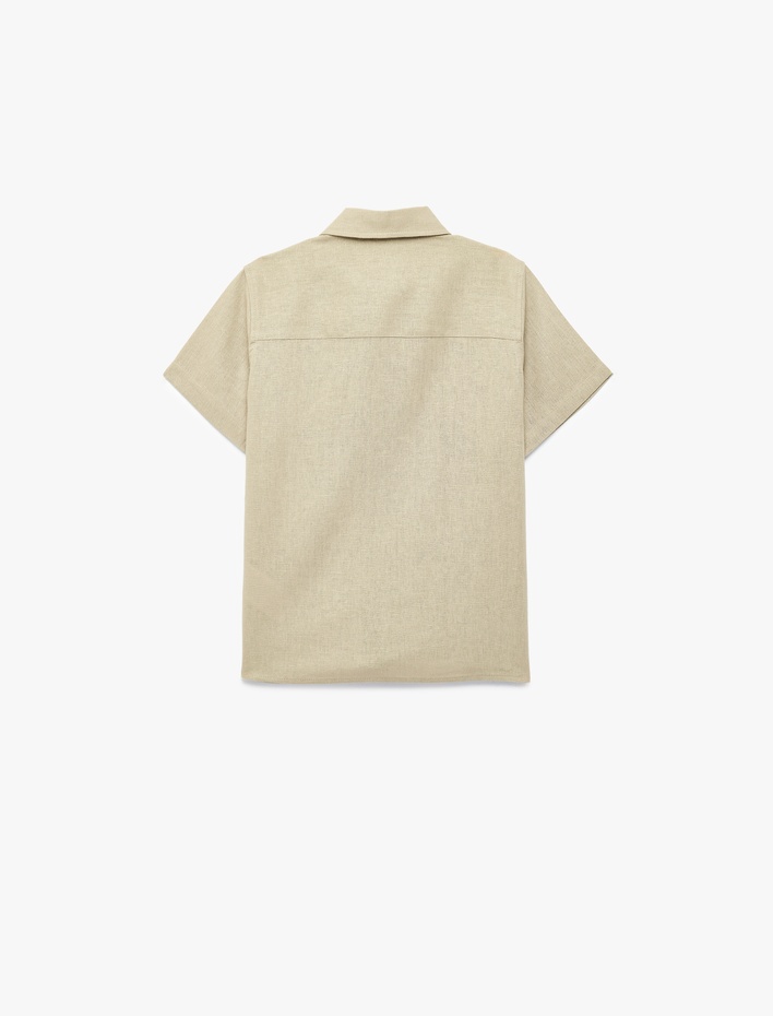 Erkek Çocuk Keten ve Viskon Karışımlı Düğmeli Cepli Basic Kısa Kollu Gömlek