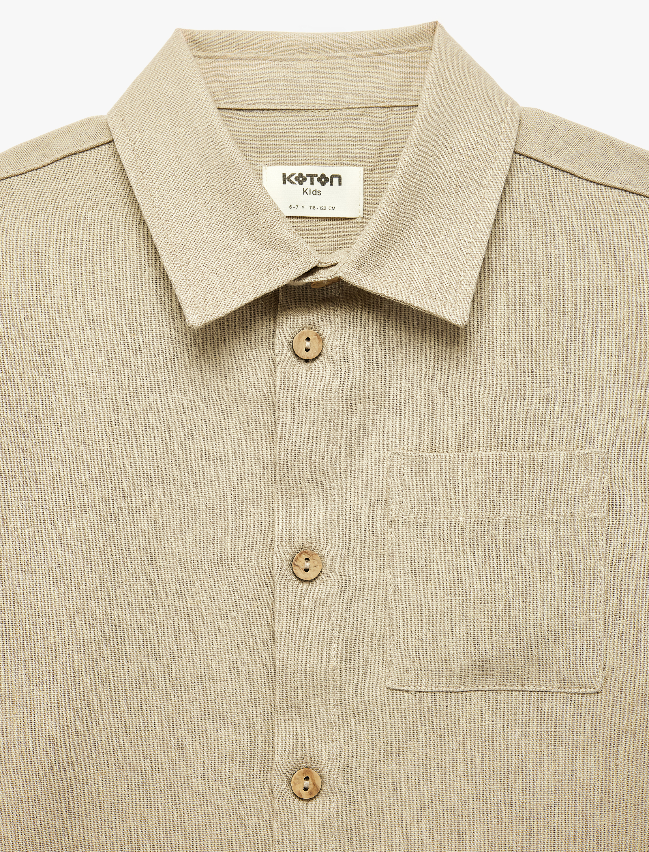  Erkek Çocuk Keten ve Viskon Karışımlı Düğmeli Cepli Basic Kısa Kollu Gömlek