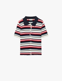 Viskon Karışımlı Kısa Kollu Düğmeli Polo Yaka Triko Tişört