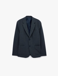 Regular Fit Uzun Kollu Cepli Düğmeli Gömlek Yaka Blazer Ceket