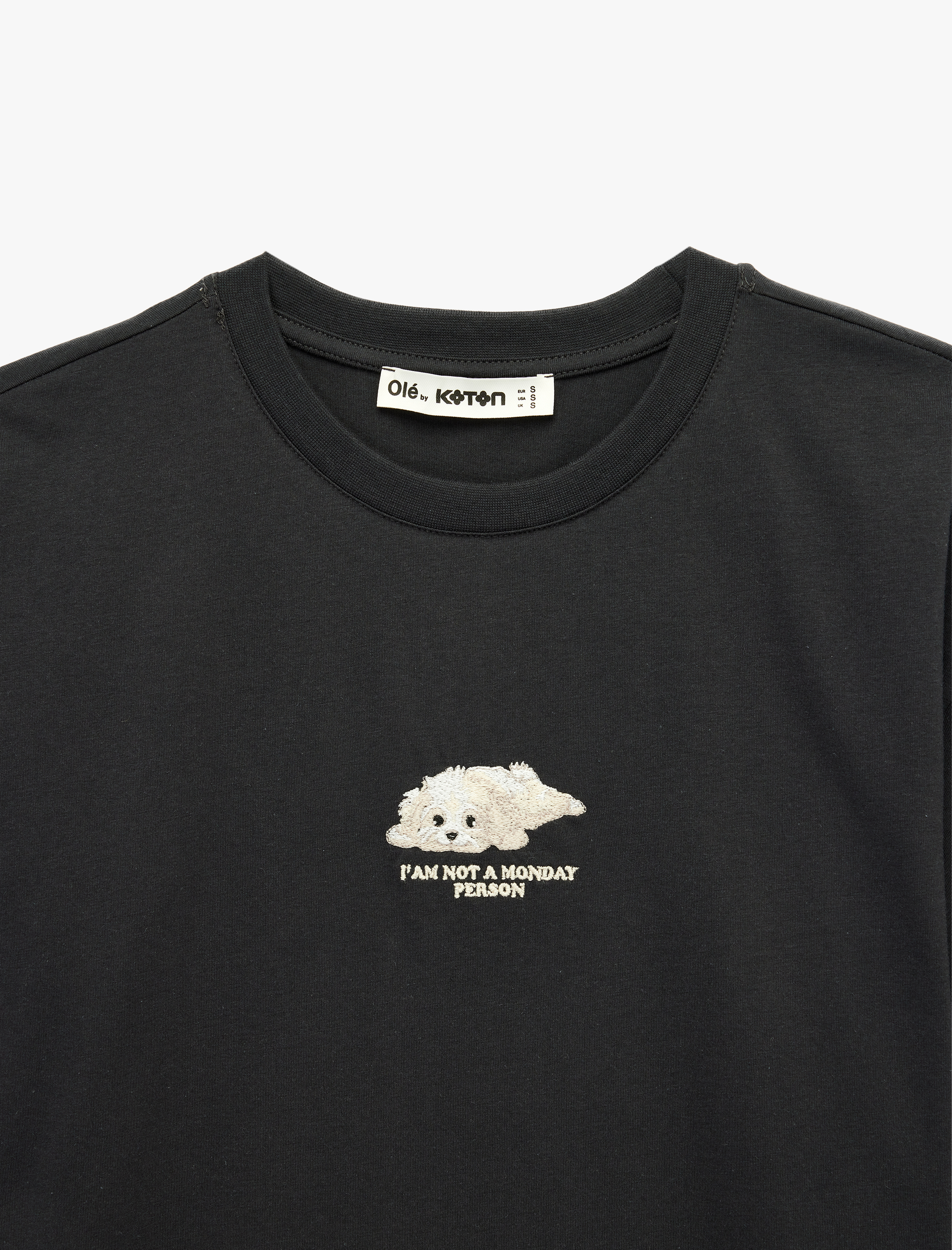   Rahat Kalıp Kısa Kollu Pamuklu Bisiklet Yaka Nakışlı Tişört