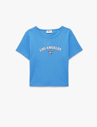 Baskılı Kısa Kollu Bisiklet Yaka Pamuklu Tişört