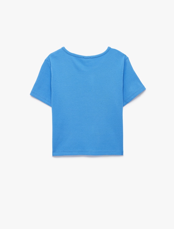 Kız Çocuk Baskılı Kısa Kollu Bisiklet Yaka Pamuklu Tişört