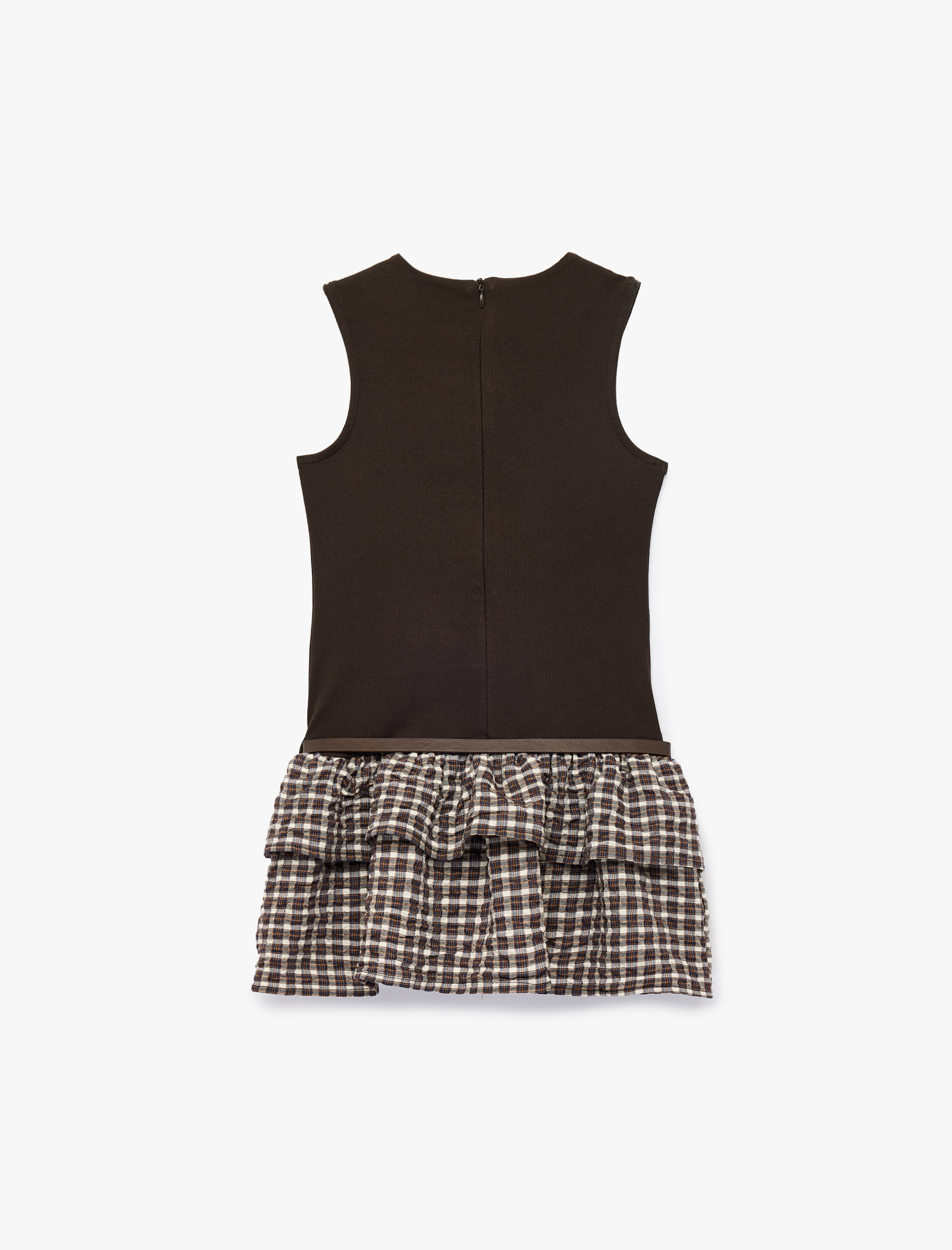  Kız Çocuk Kemer Detaylı Kolsuz Bisiklet Yaka Pamuklu Elbise