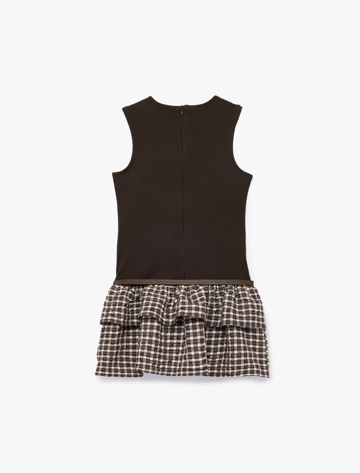 Kız Çocuk Kemer Detaylı Kolsuz Bisiklet Yaka Pamuklu Elbise