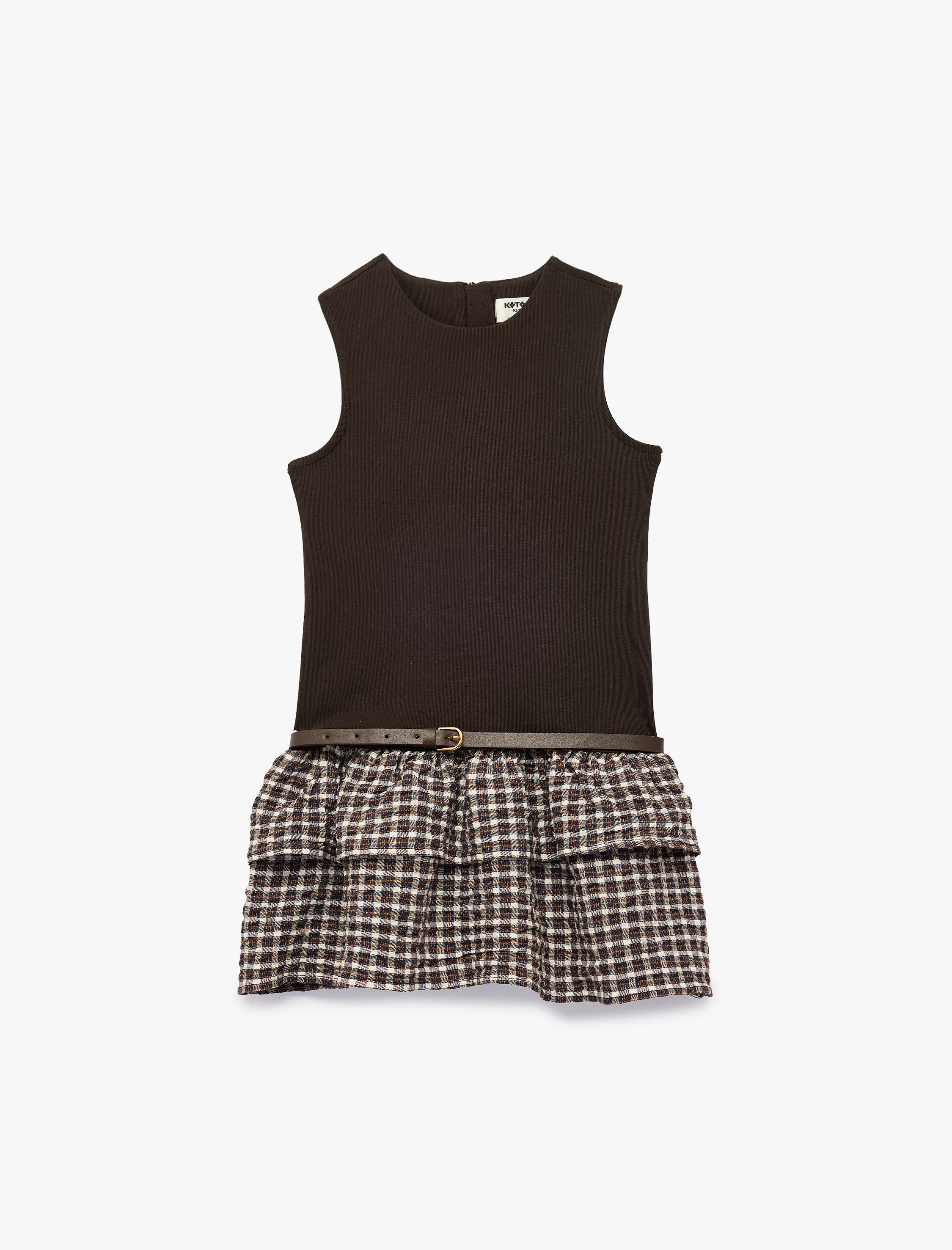  Kız Çocuk Kemer Detaylı Kolsuz Bisiklet Yaka Pamuklu Elbise