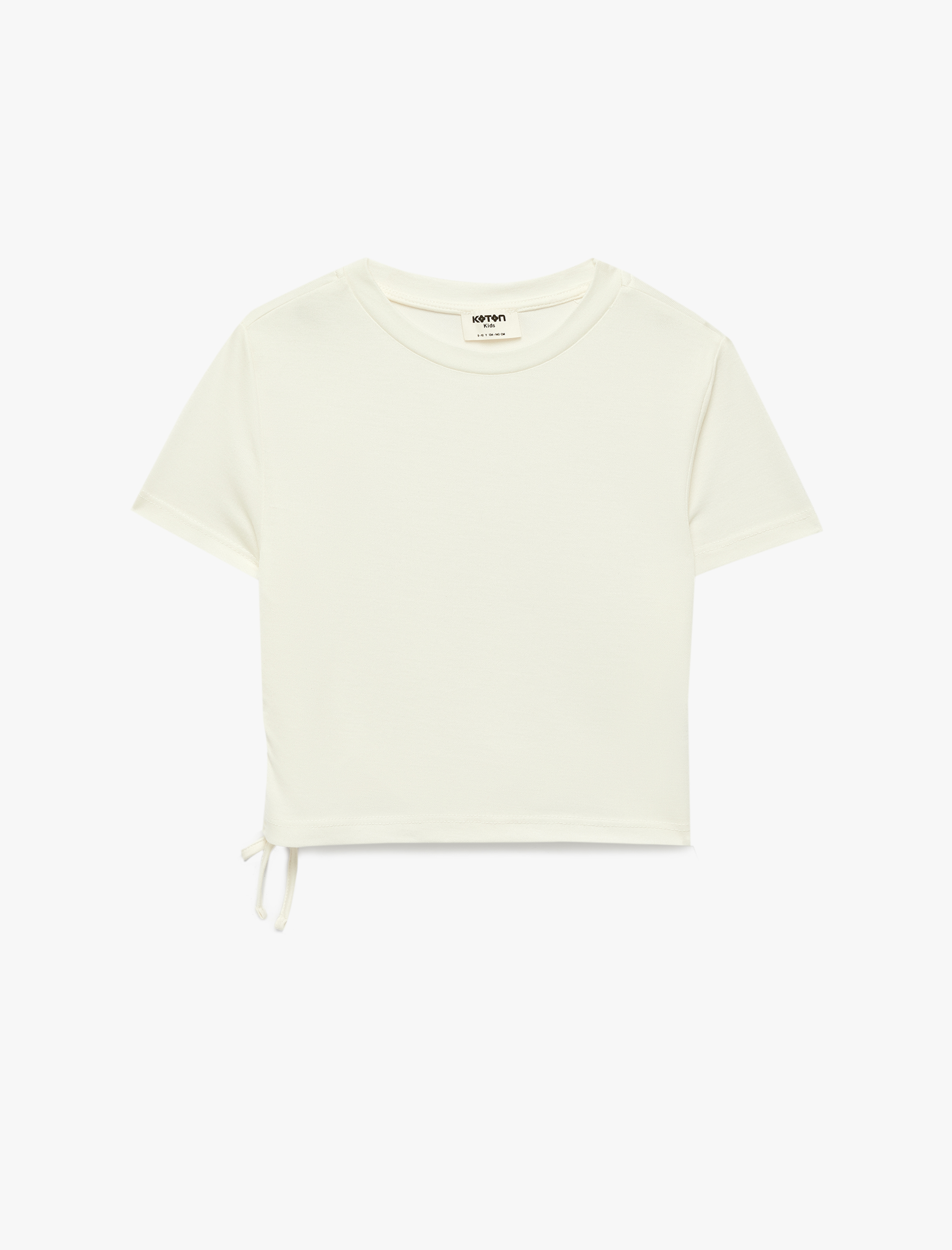  Kız Çocuk Modal Karışımlı Büzgü Detaylı Kısa Kollu Bisiklet Yaka Crop Tişört