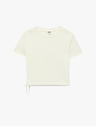 Modal Karışımlı Büzgü Detaylı Kısa Kollu Bisiklet Yaka Crop Tişört