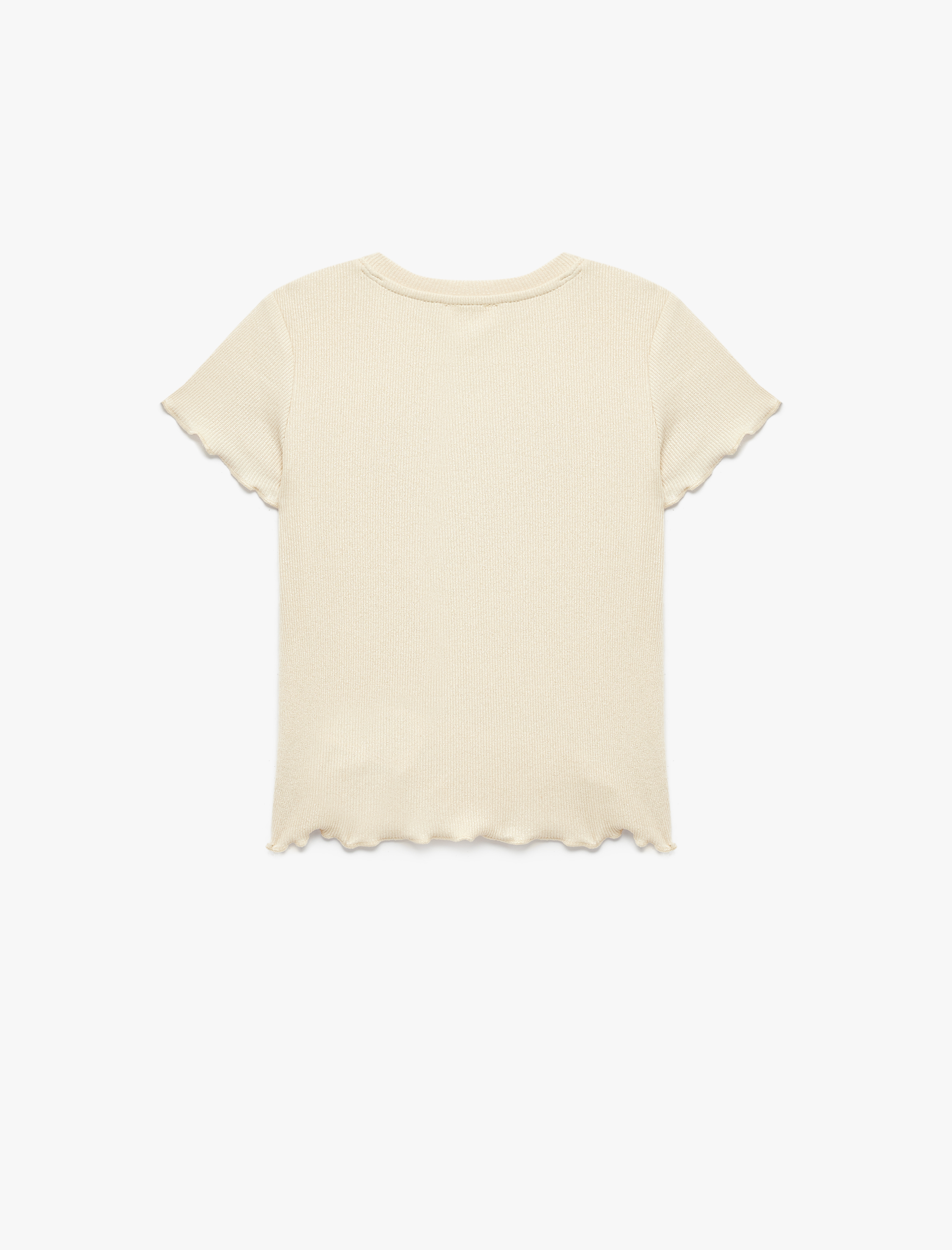  Kız Çocuk Pamuklu Büzgü Detaylı Kaşkorse Kısa Kollu Bisiklet Yaka Tişört