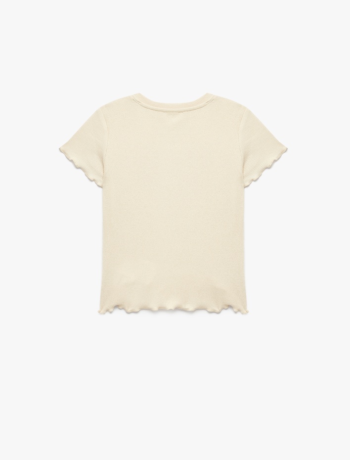 Kız Çocuk Pamuklu Büzgü Detaylı Kaşkorse Kısa Kollu Bisiklet Yaka Tişört