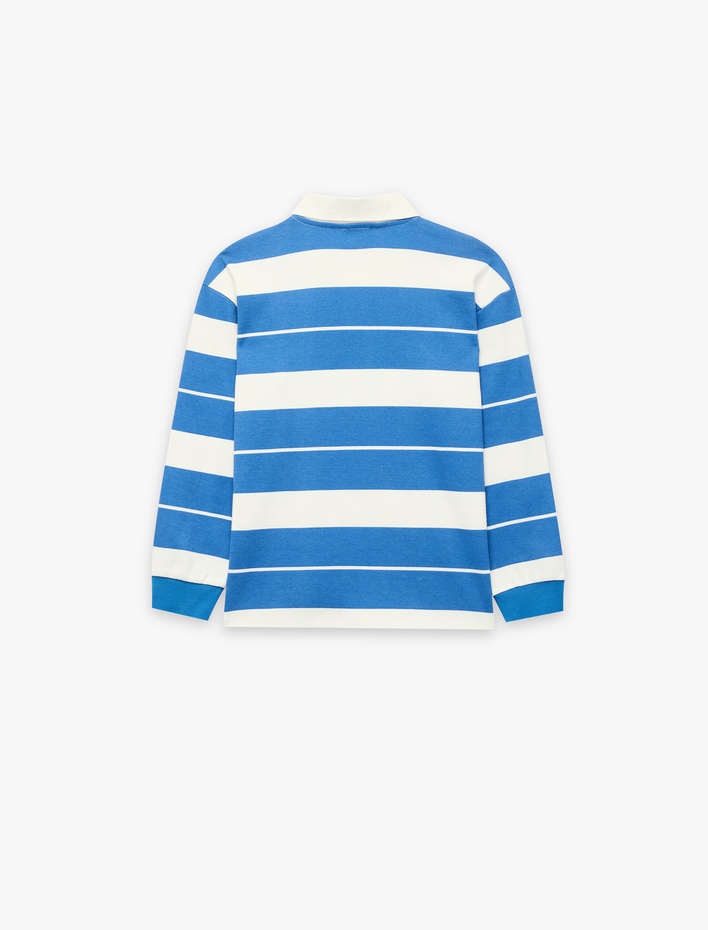 Erkek Çocuk Pamuklu Uzun Kollu Çizgili Polo Yaka Tişört