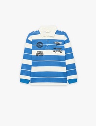 Pamuklu Uzun Kollu Çizgili Polo Yaka Tişört