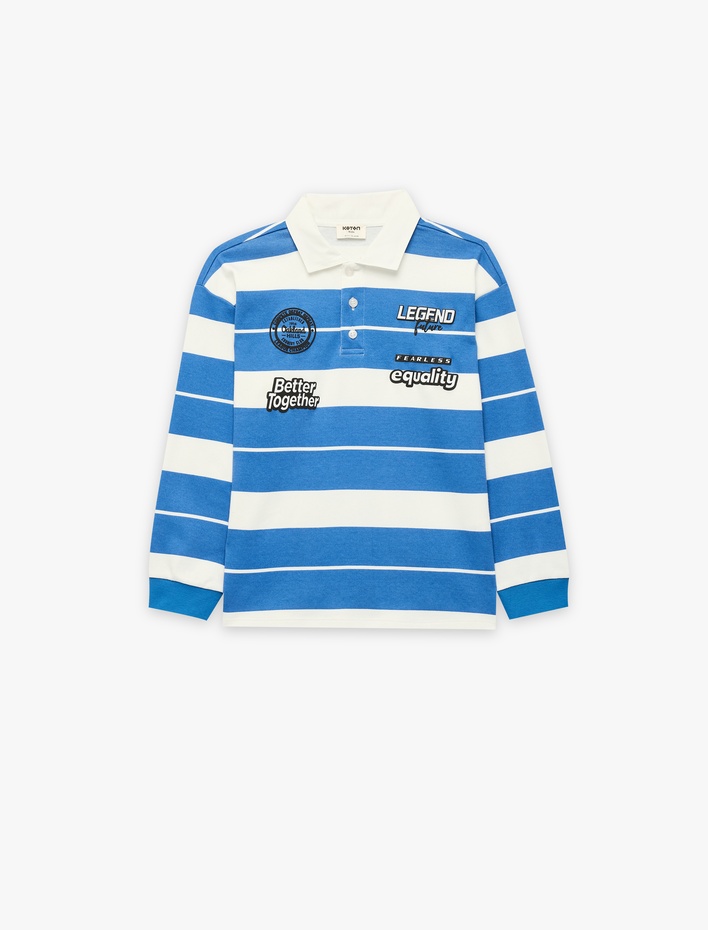 Erkek Çocuk Pamuklu Uzun Kollu Çizgili Polo Yaka Tişört