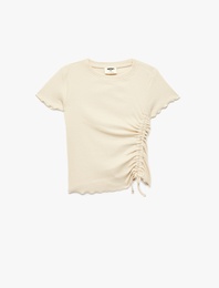 Pamuklu Büzgü Detaylı Kaşkorse Kısa Kollu Bisiklet Yaka Tişört