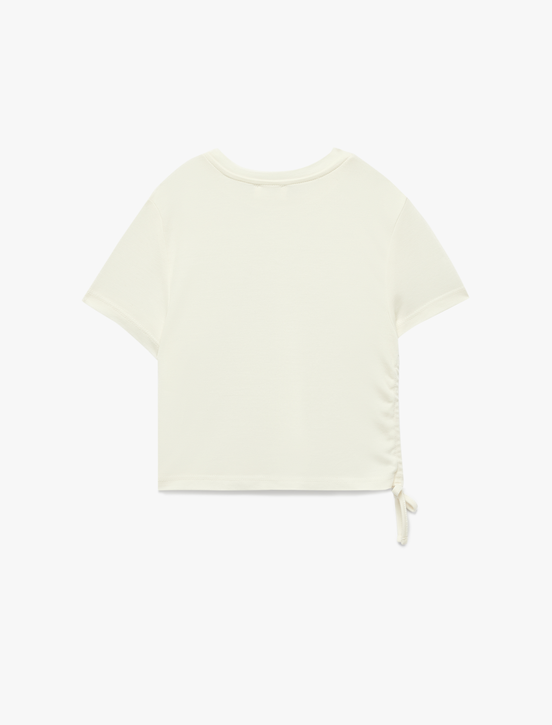  Kız Çocuk Modal Karışımlı Büzgü Detaylı Kısa Kollu Bisiklet Yaka Crop Tişört