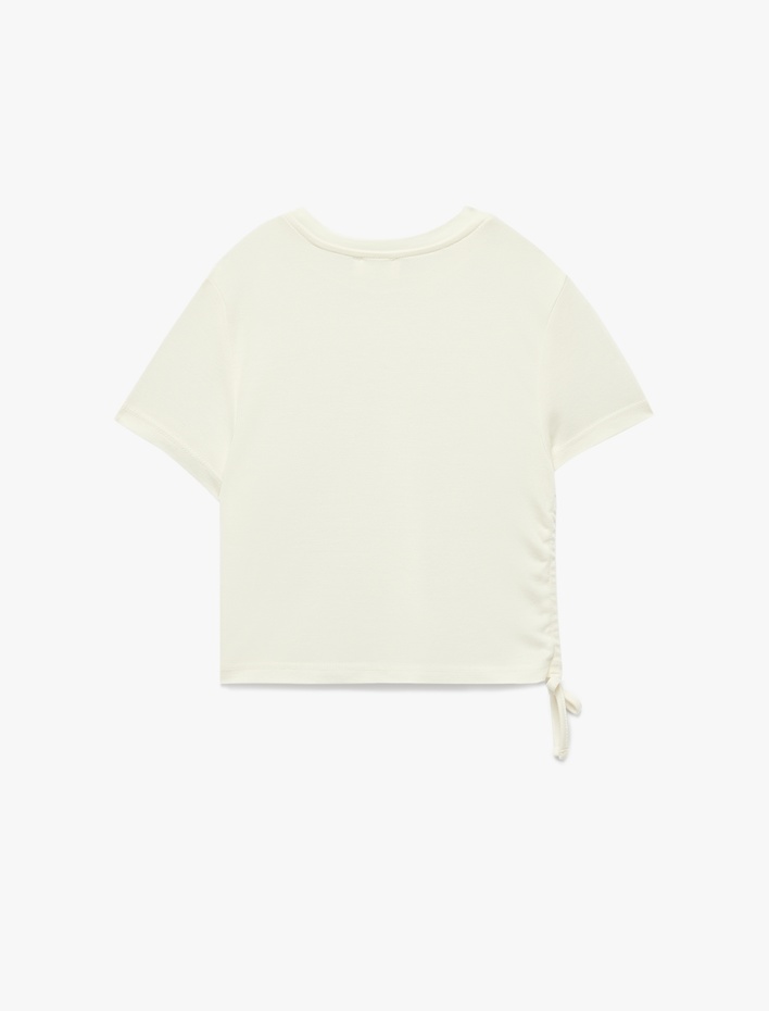 Kız Çocuk Modal Karışımlı Büzgü Detaylı Kısa Kollu Bisiklet Yaka Crop Tişört