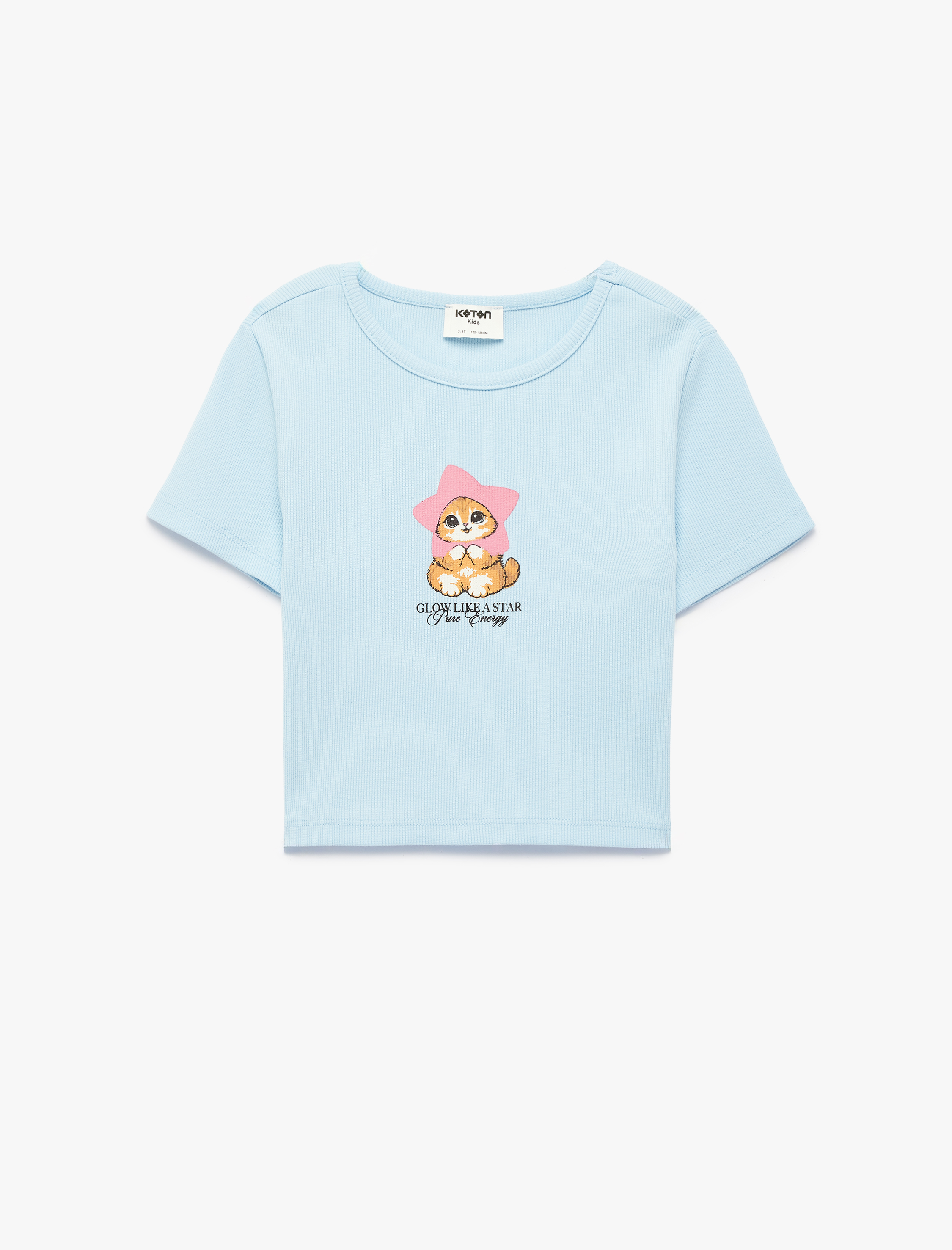  Kız Çocuk Pamuklu Kısa Kollu Bisiklet Yaka Baskılı Tişört