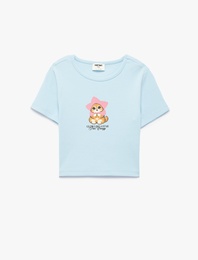 Pamuklu Kısa Kollu Bisiklet Yaka Baskılı Tişört