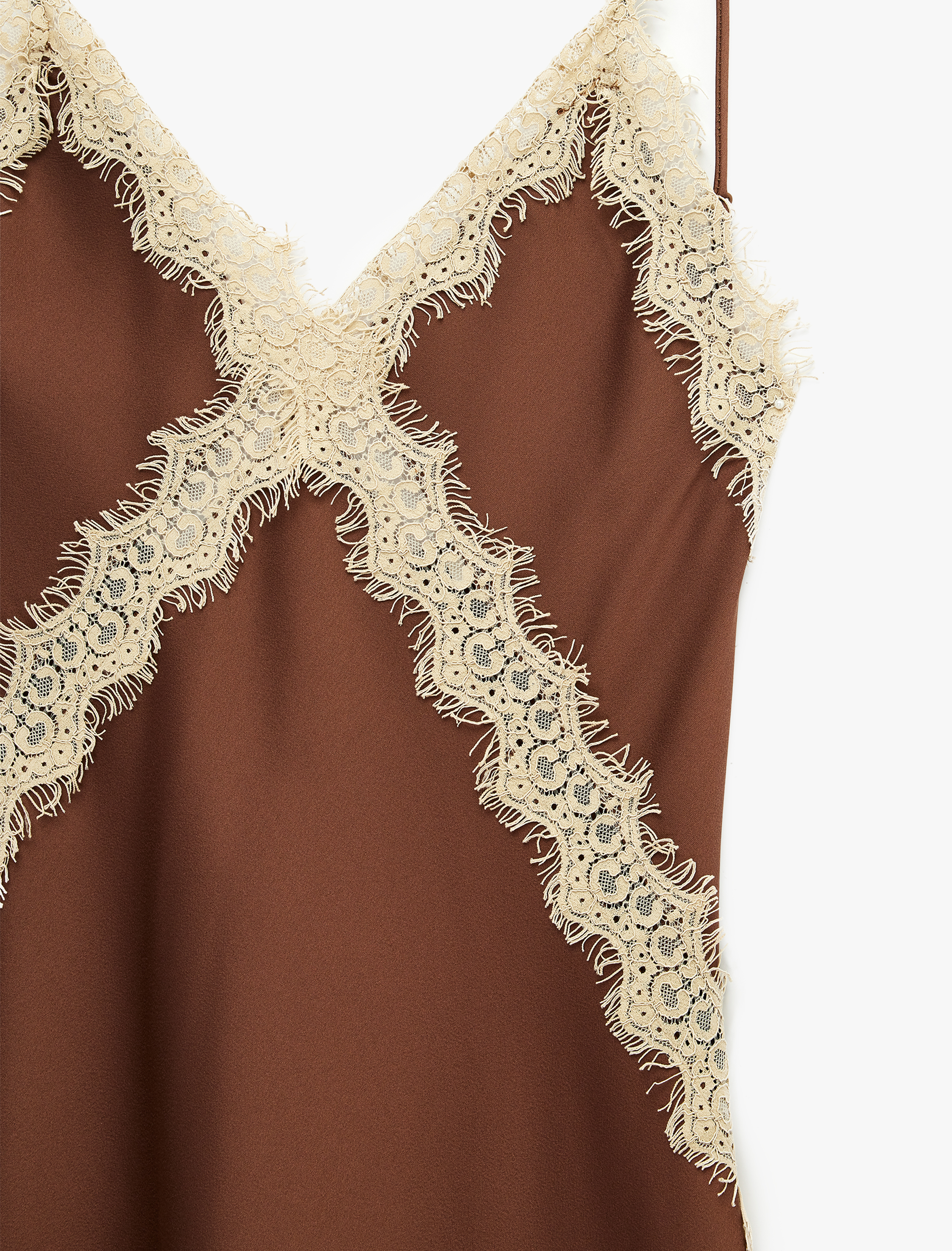   Dantel Detaylı İnce Askılı Uzun Saten Slip Elbise