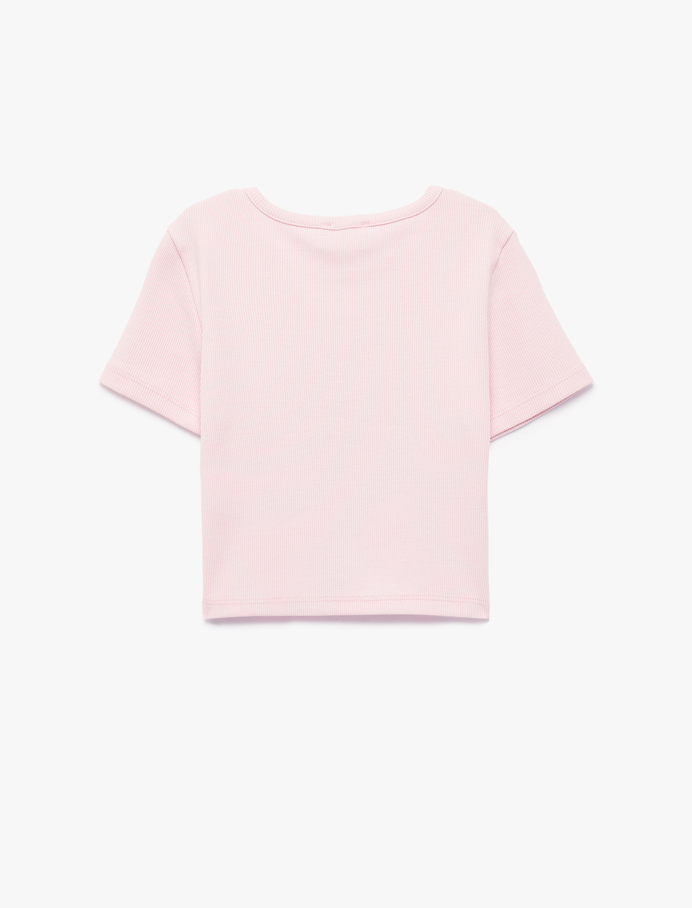  Kız Çocuk Pamuklu Kısa Kollu Bisiklet Yaka Ribanalı Tavşan Baskılı Tişört