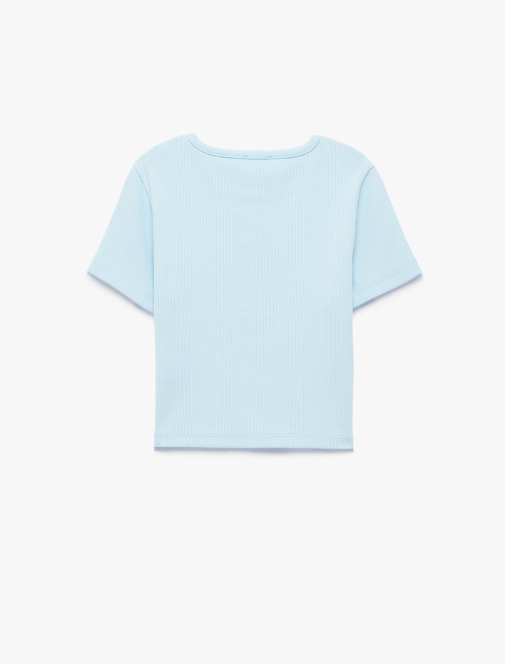 Kız Çocuk Pamuklu Kısa Kollu Bisiklet Yaka Baskılı Tişört