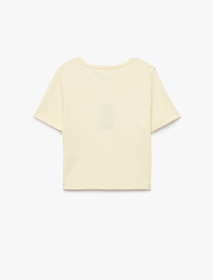 Kız Çocuk Bisiklet Yaka Kısa Kollu Nakışlı Pamuklu Tişört